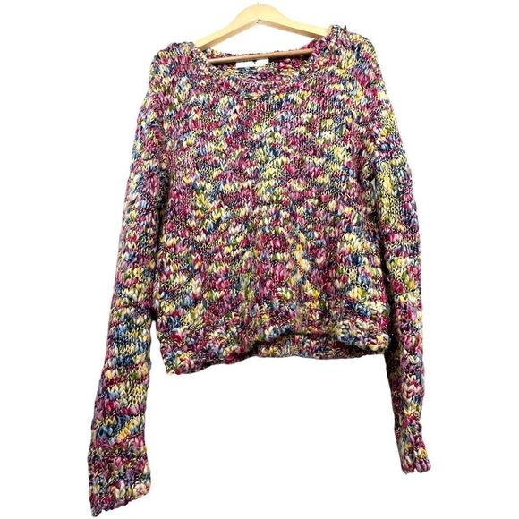 Missa Chunky Knit Rainbow Colorful Scoop Neck Pull Over Sweater L - Picture 6 of 7